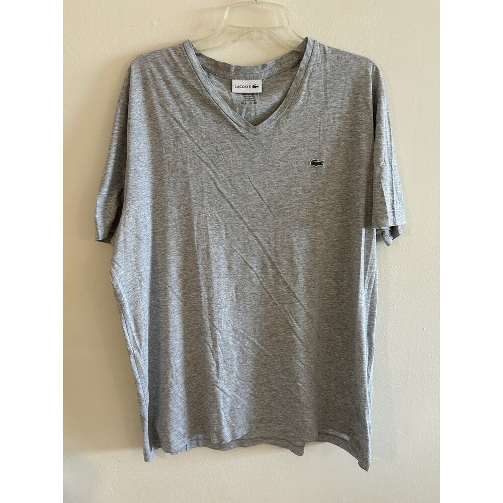 Lacoste Mens V-Neck T-Shirt Sz 8/ 3XL Gray Heather Pima Cotton